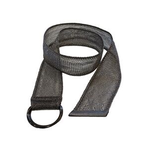 Chico’s gray metallic mesh double D ring belt. 3” wide. Length 49”